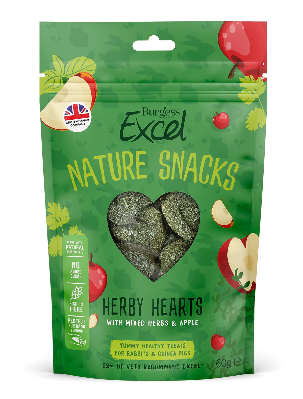 Burgess Excel Herby Hearts Treats For Rabbits and Guinea Pigs, 60g