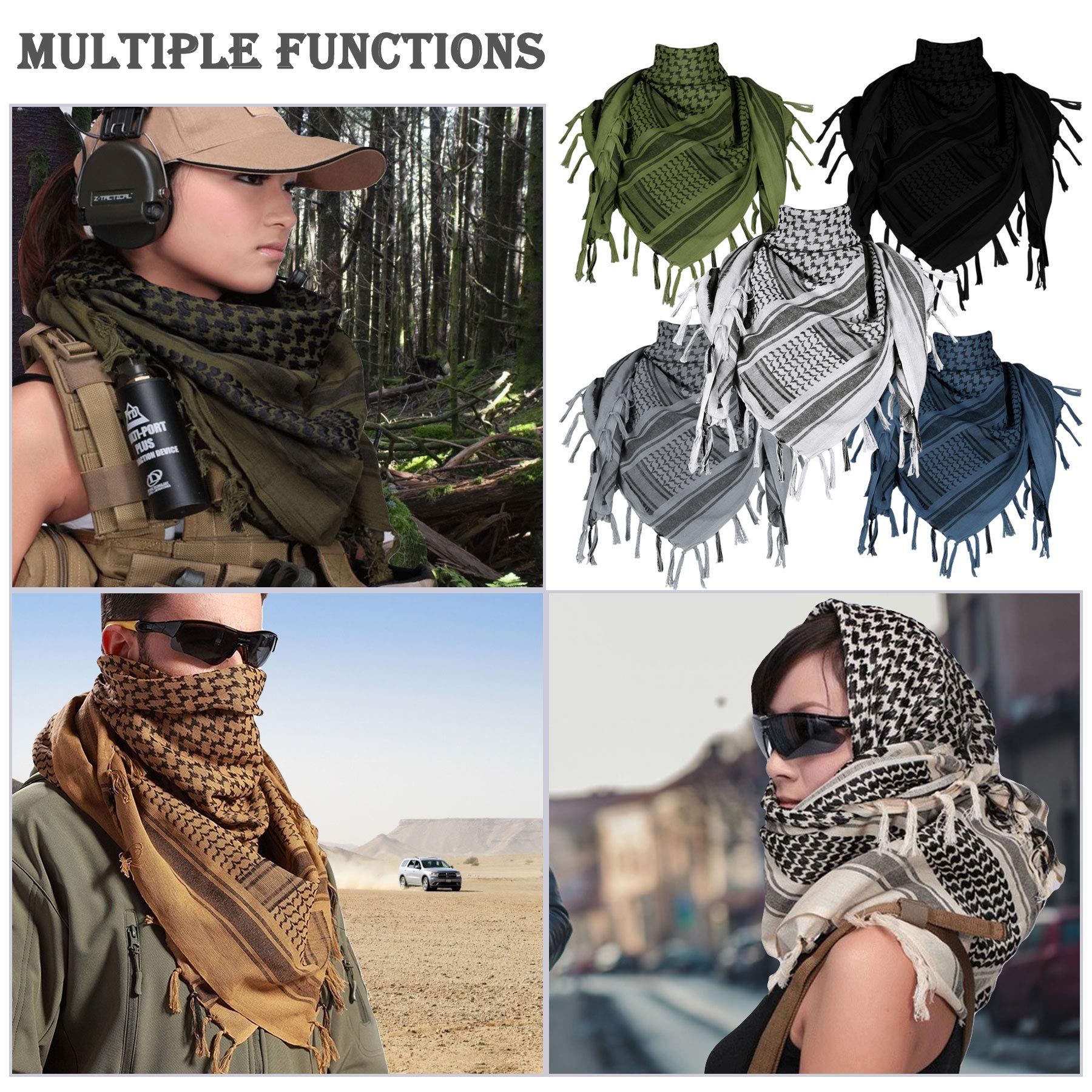 ECOMBOS Shemagh Scarf - Men Arab Head Scarf 100% Cotton Military Tactical Desert Keffiyeh Head Neck Wrap