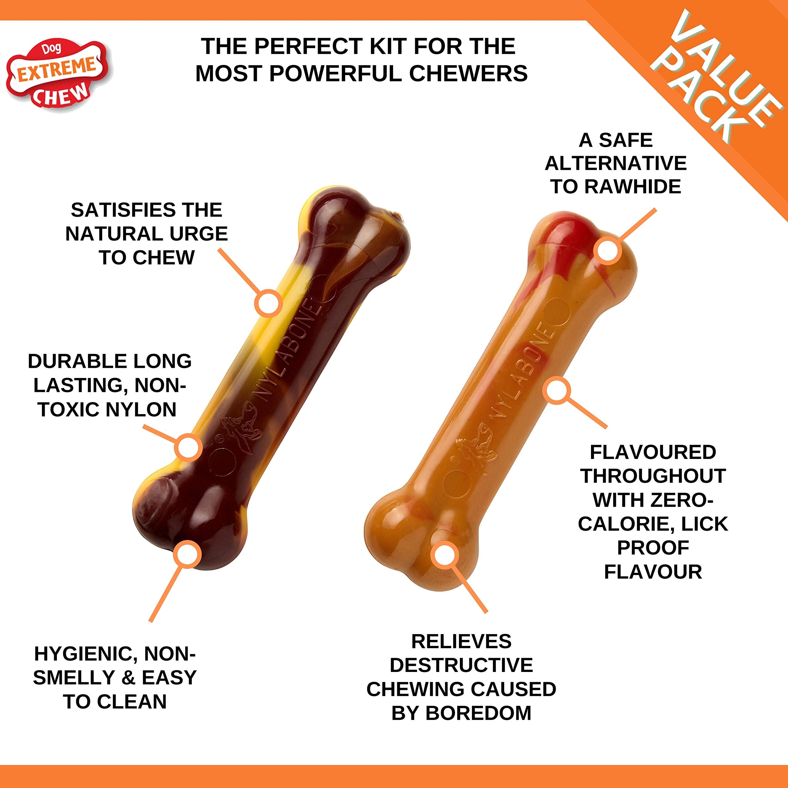 Nylabone Extreme Tough Dog Chew Toy Bones, Cheeseburger & Apple Flavour, 2-piece, Small, For Dogs Up To 11 kg