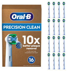 Oral-B Pro Precision Clean Electric Toothbrush Head, X-Shape And Angled Bristles for Deeper Plaque Removal, Pack of 16 Toothbrush Heads, Suitable For Mailbox, White (Packing May Vary)