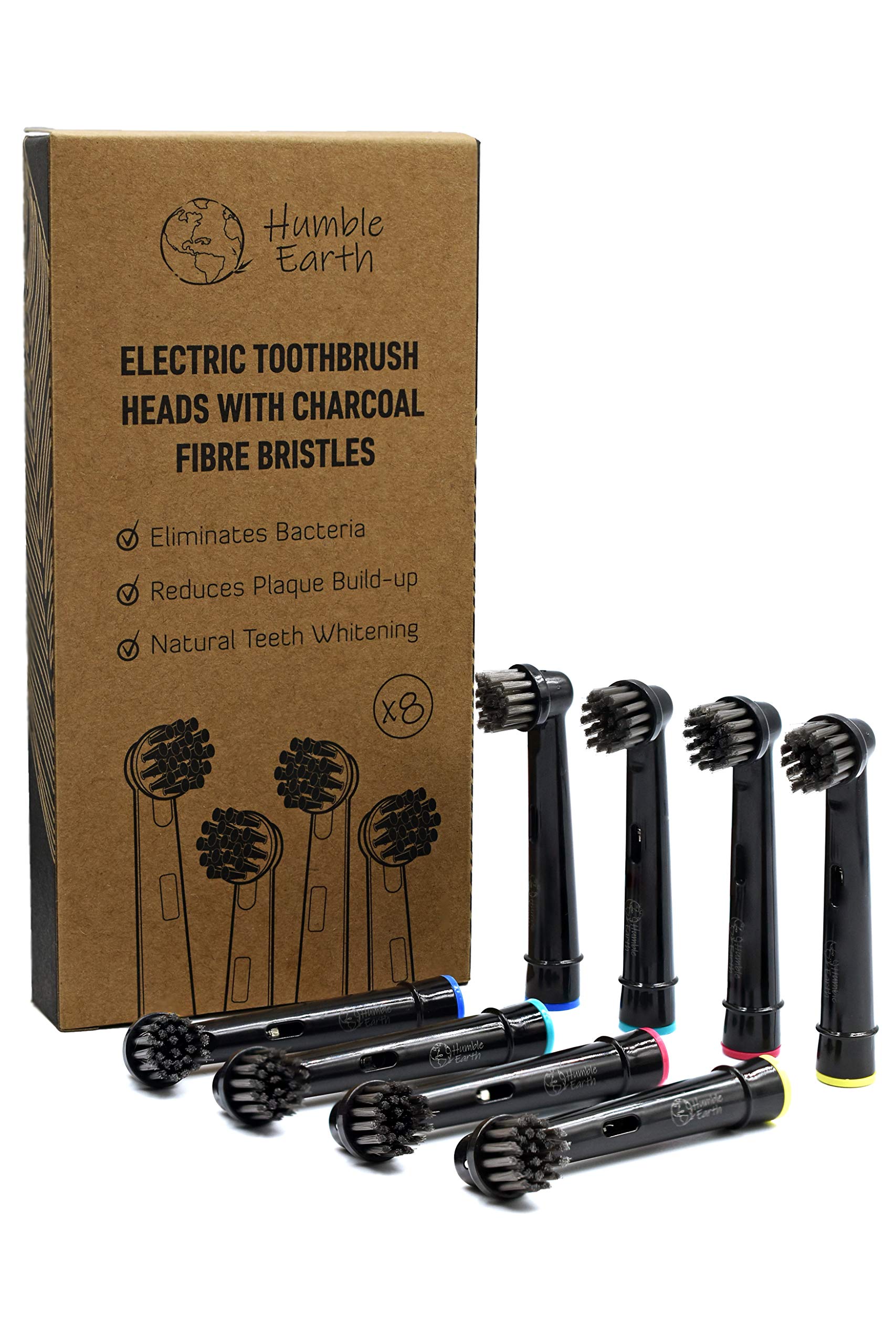 Humble Earth Recyclable Toothbrush Heads Compatible with Oral-B Electric Toothbrush, Charcoal Bristles (Pack of 8)