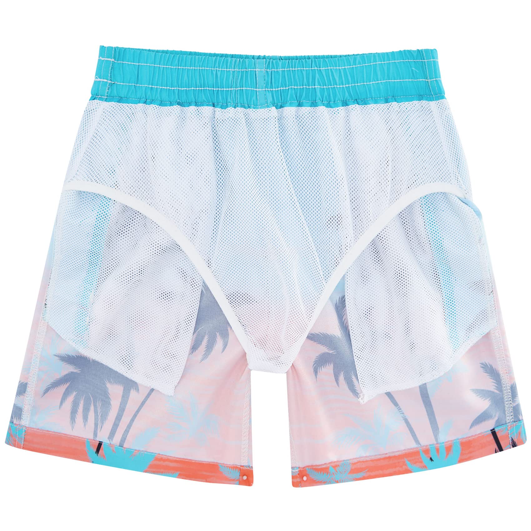 Kids4ever Boys Swimming Trunks 7-8 Years Kids Board Shorts Tie Dye Hawaii Coconut Tree Printed Summer Drawstring Quick Dry Surf Shorts Beach Swimwear