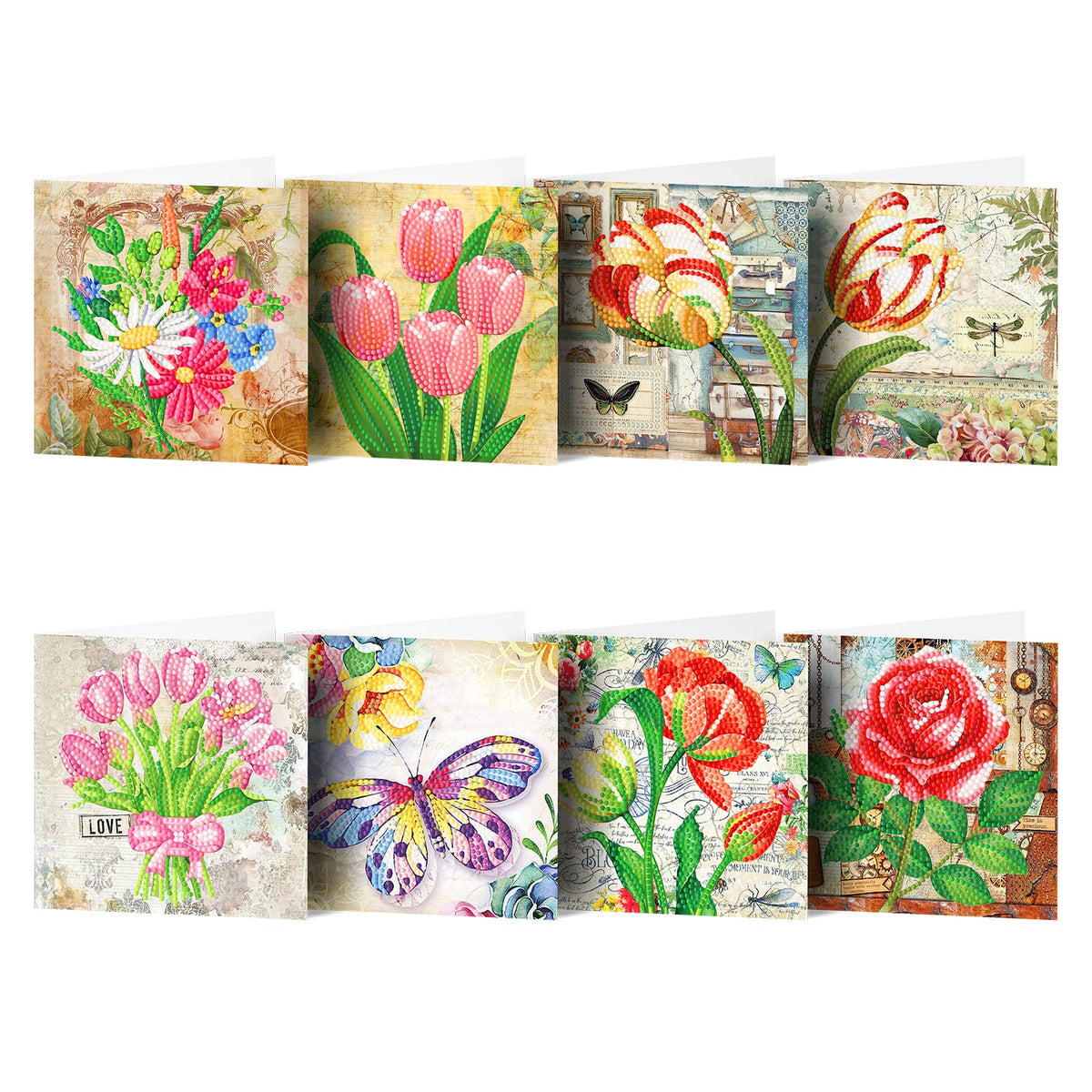 5D DIY Diamond Drawing Holiday Card/Birthday Greeting Cards Kit,Diamond Painting Tools whit Envelopes,Shaped Drill Greeting Thank You Card Gifts Mosaic Set (Flower C)