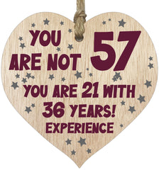 57th Birthday Gift For Women Men Wooden Heart Plaque, Light Wood Sign Keepsake, Happy Birthday Mum, Girlfriend, Dad, Husband, Wife, Boyfriend, Mum Gifts From Son, Nan, Grandad Birthday Present