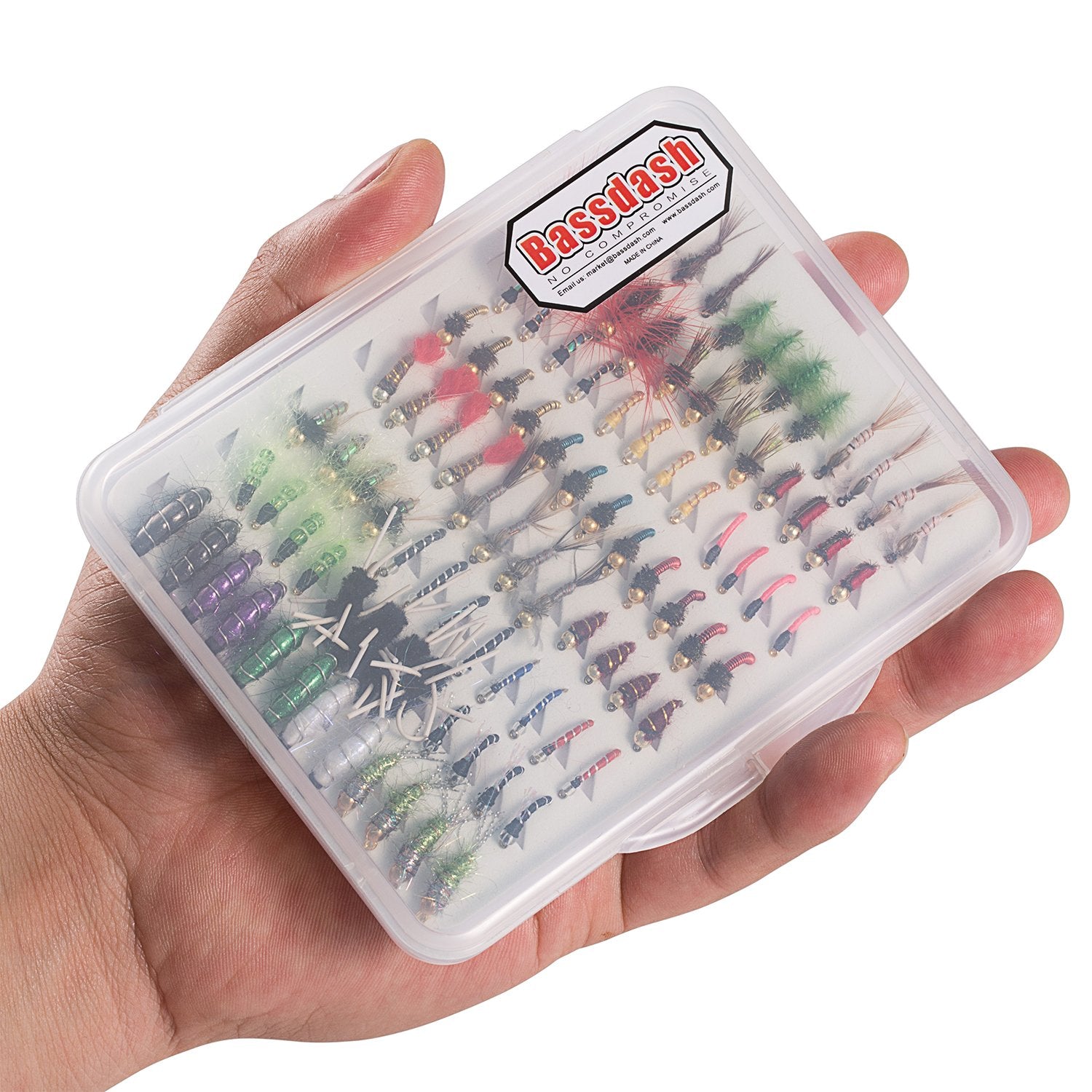 Bassdash Fly Fishing Lures Kit with Box Nymph Beadhead Wet Fishing Dry Flies for Trout Bass Salmon