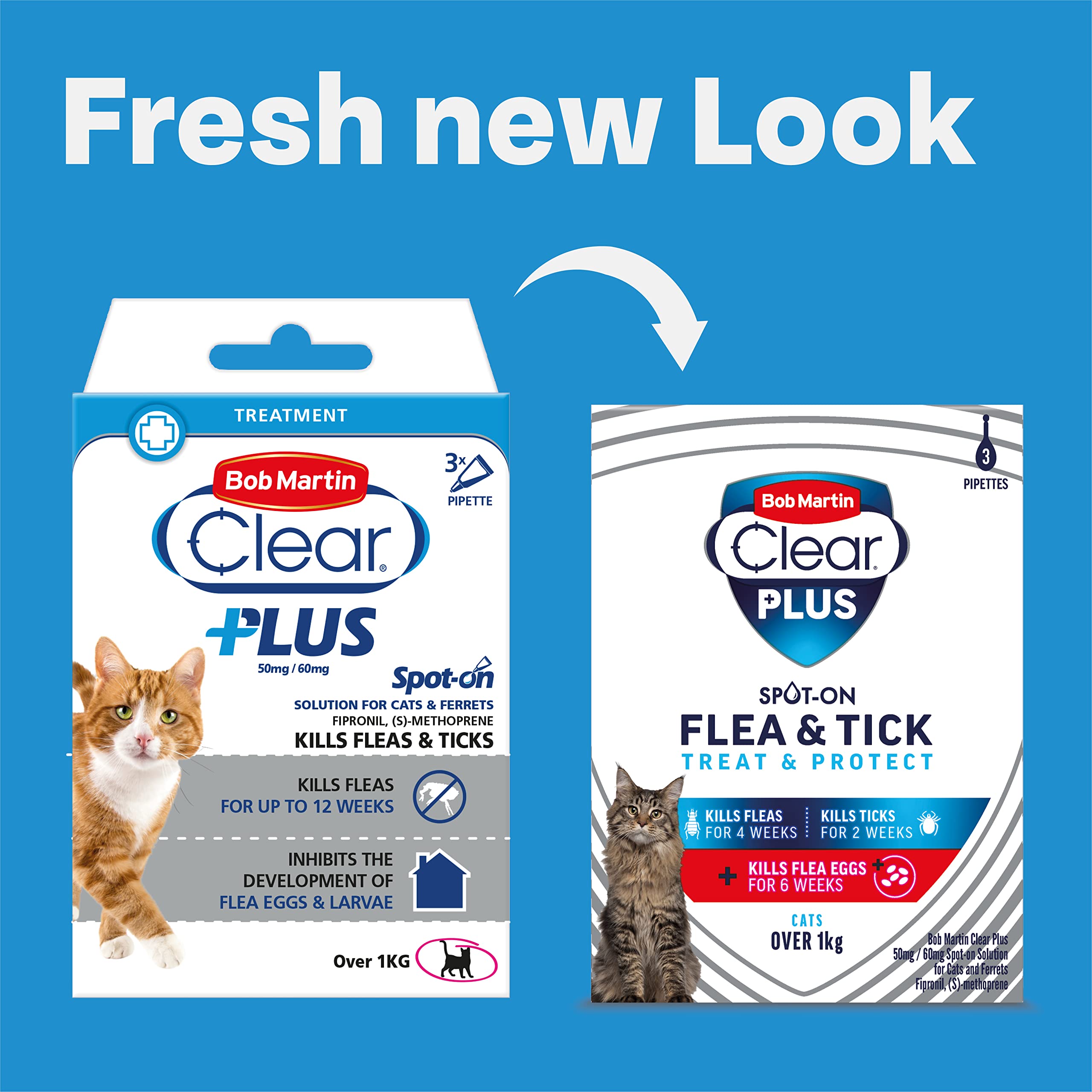 Bob Martin Clear Plus Spot On Flea Treatment for Cats and Kittens - Kills Fleas, Ticks, Lice and Flea Eggs (3 Pipettes)