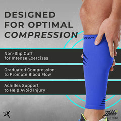 Rymora Calf Compression Sleeves (Ideal for Sports, Running, Shin Splints) (One Pair) (White) (Large) [L]