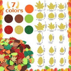 JULBEAR Fall Leaf Foam Sticker, 300Pcs Autumn Thanksgiving Glitter Maple Leaves Self Adhesive Foam Stickers for Kids Thanksgiving Party Favors DIY Crafts Thanksgiving Decorations