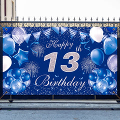 Pinenuts Happy 13th Birthday Backdrop Banner Blue 13th Birthday Decorations for Boys Girls, Large Fabric Birthday Photo Background Birthday Sign Poster, 3.6 x 6.1 ft