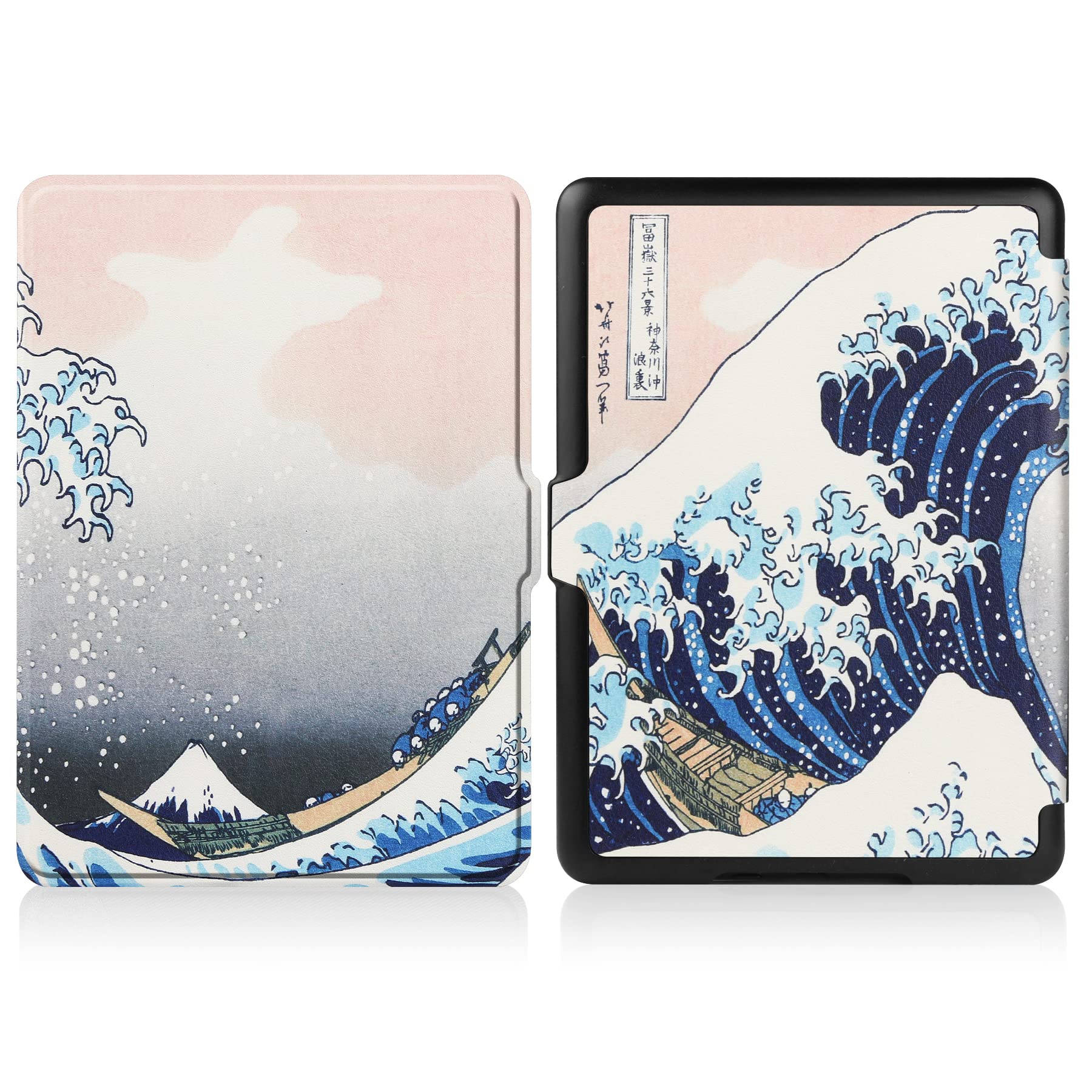 HoYiXi Case for 6.8 inches Kindle Paperwhite 11th Generation 2021 release and Kindle Paperwhite Signature Edition 2021 Slim Leather Cover Smart Cover with Auto Sleep/Wake Painted Shell (wave)