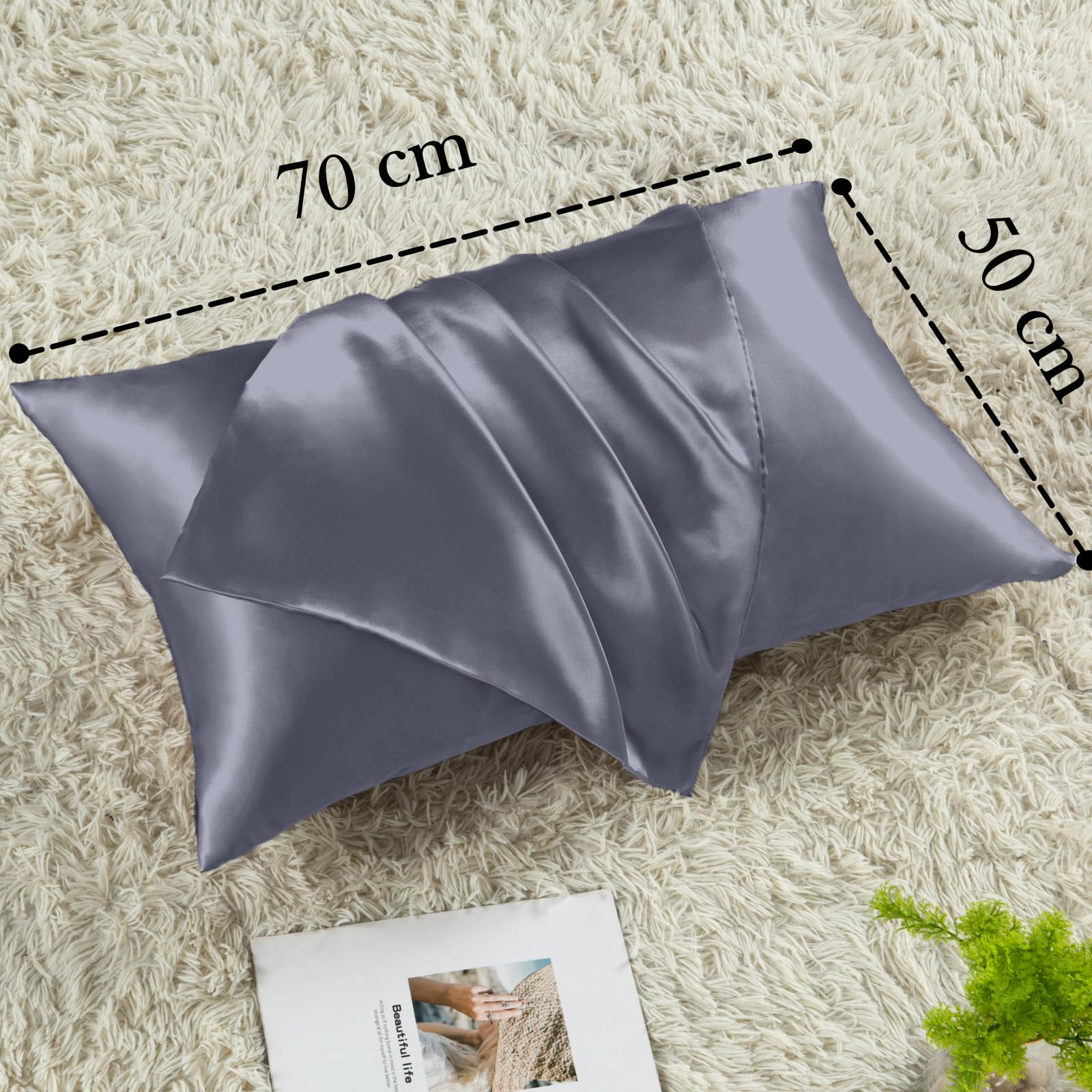 Vielit 2 Pack Satin Pillowcase for Hair and Skin,Soft as Silk Pillowcases for Hair and Skin,Easier Care than Silk Pillow Case Blue Purple Pillowcases for 50x70cm Pillow Envelope & 2 Scrunchies