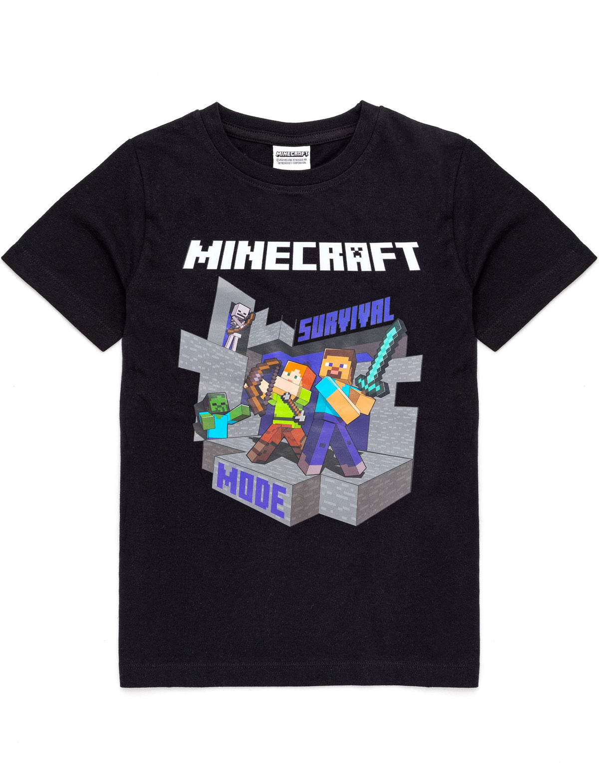 Minecraft T Shirt Boys   Kids Survival Mode Sword Short Sleeve Black Top   Steve Alex Childrens Game Merchandise 13-14 Years