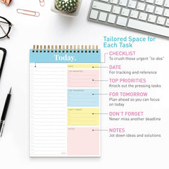 S&O Daily Planner Notepad for Productivity - 52 Page Daily To Do Planner - Undated Planner and Organizer - Daily To Do List Planner - Coiled Daily Task Planner - Daily Organizer Planner - TURQUOISE