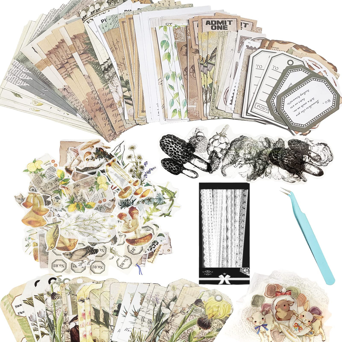 Carreuty 290pcs Aesthetic Scrapbooking Stickers Paper Pack, DIY Decorative Paper Plant Animal Supplies Stickers Paper Kit for Scrapbook Supplies Journal Kit (Fantasy Forest Life)