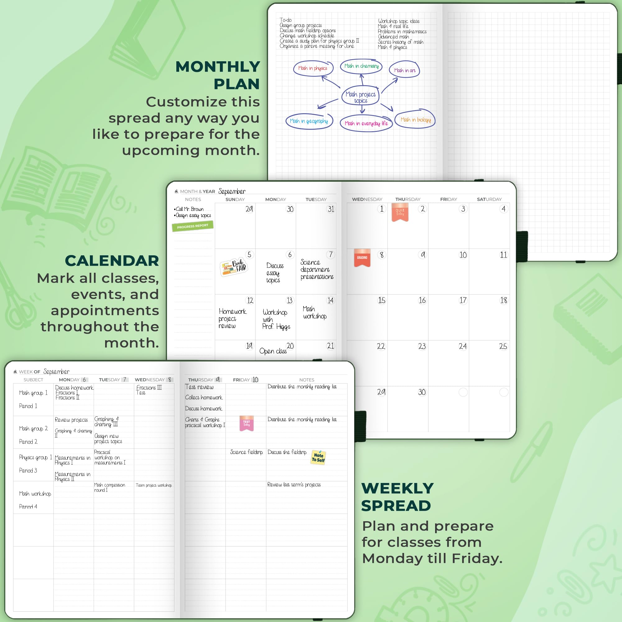 Clever Fox Teacher Planner – School Year Planner with Calendars & Lesson Plans – Teacher Plan Book for Classroom & Homeschool Organization - Undated, A5 Size, Hardcover (Dark Green)