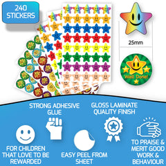 Innoveem Star Stickers For Children – Premium Quality School Stickers For Teachers To Praise Good Work & Behaviour - Smiley Small Star Stickers For Reward Chart With Strong Adhesive Glue [240 Pack]