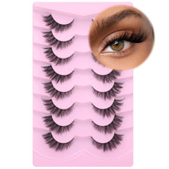 Natural Lashes Cat Eye Lashes False Eyelashes Fox Eye Lashes Wispy Lashes Natural Look Clear Band Lashes 3D Strip Fake Eye Lashes Pack by GVEFETIEE