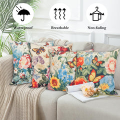 NAKURU Set of 4 Waterproof Cushion Covers Outdoor 45x45 CM, Modern Flower Throw Pillow Covers for Patio Furniture Porch Garden Cushion Waterproof Pillow Covers (C)