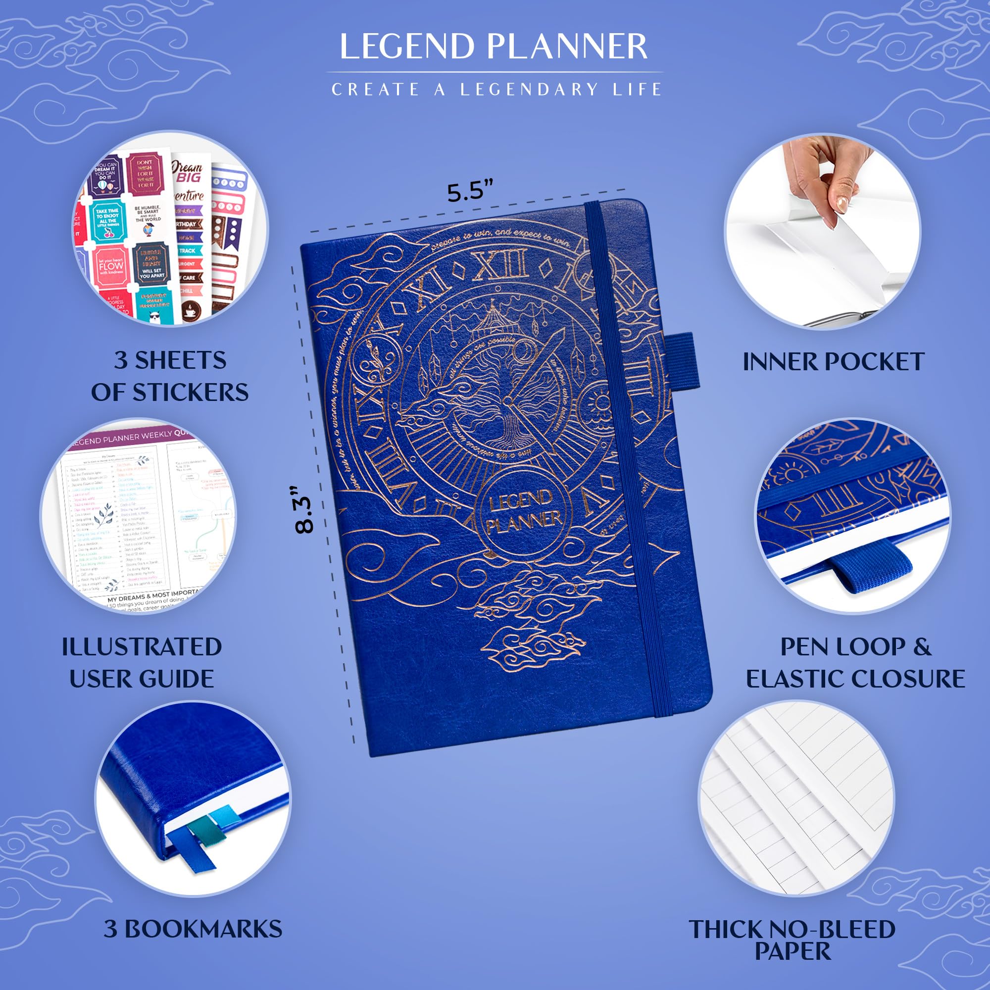 Legend Planner – Weekly & Monthly Life Planner to Hit Your Goals & Live Happier. Organizer Notebook & Productivity Journal. A5 (Royal Blue)