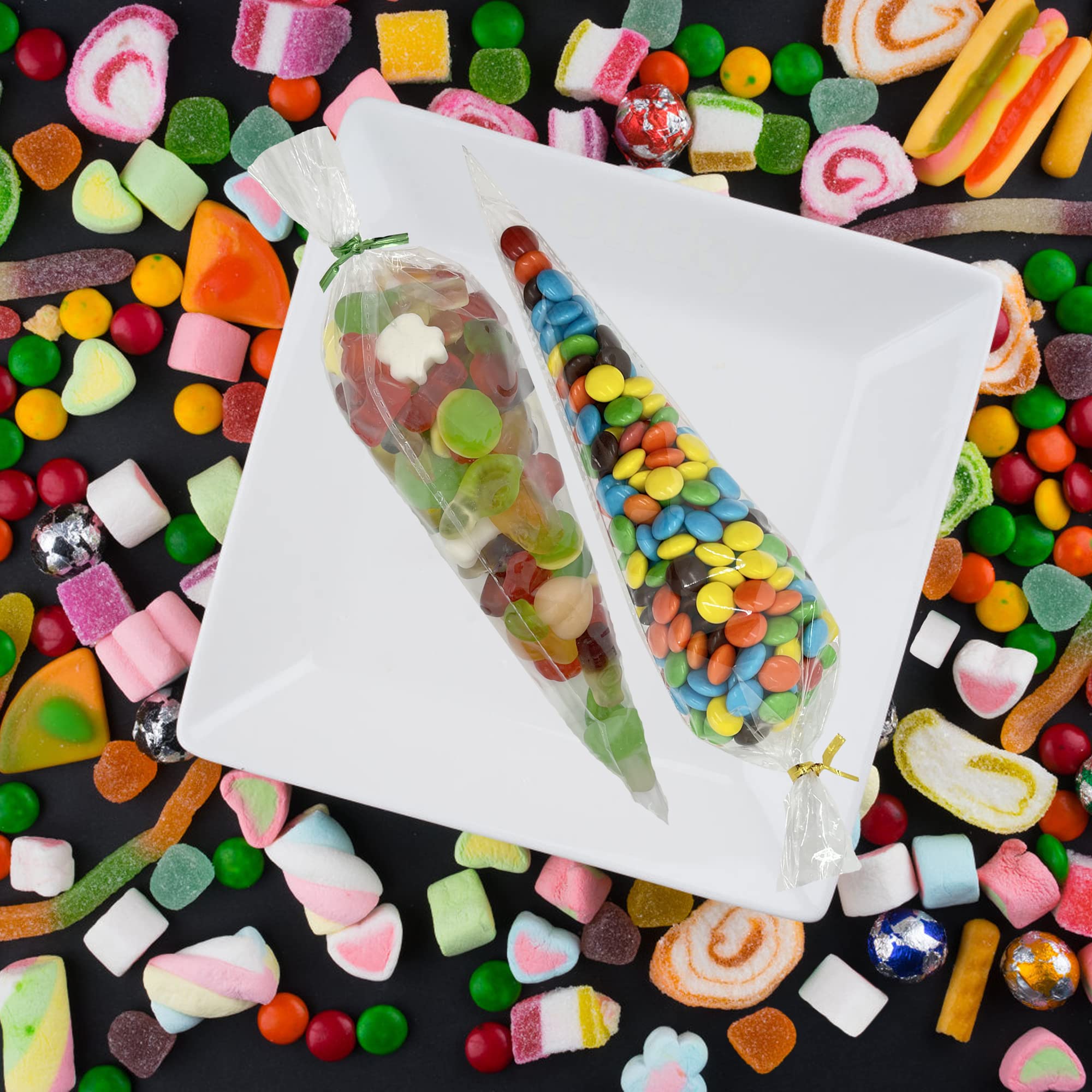 100 Pcs Clear Cone Bags 30x16cm Sweets Cellophane Treat Bag for Baking, Candy, Cookie, Displaying, Wrapping