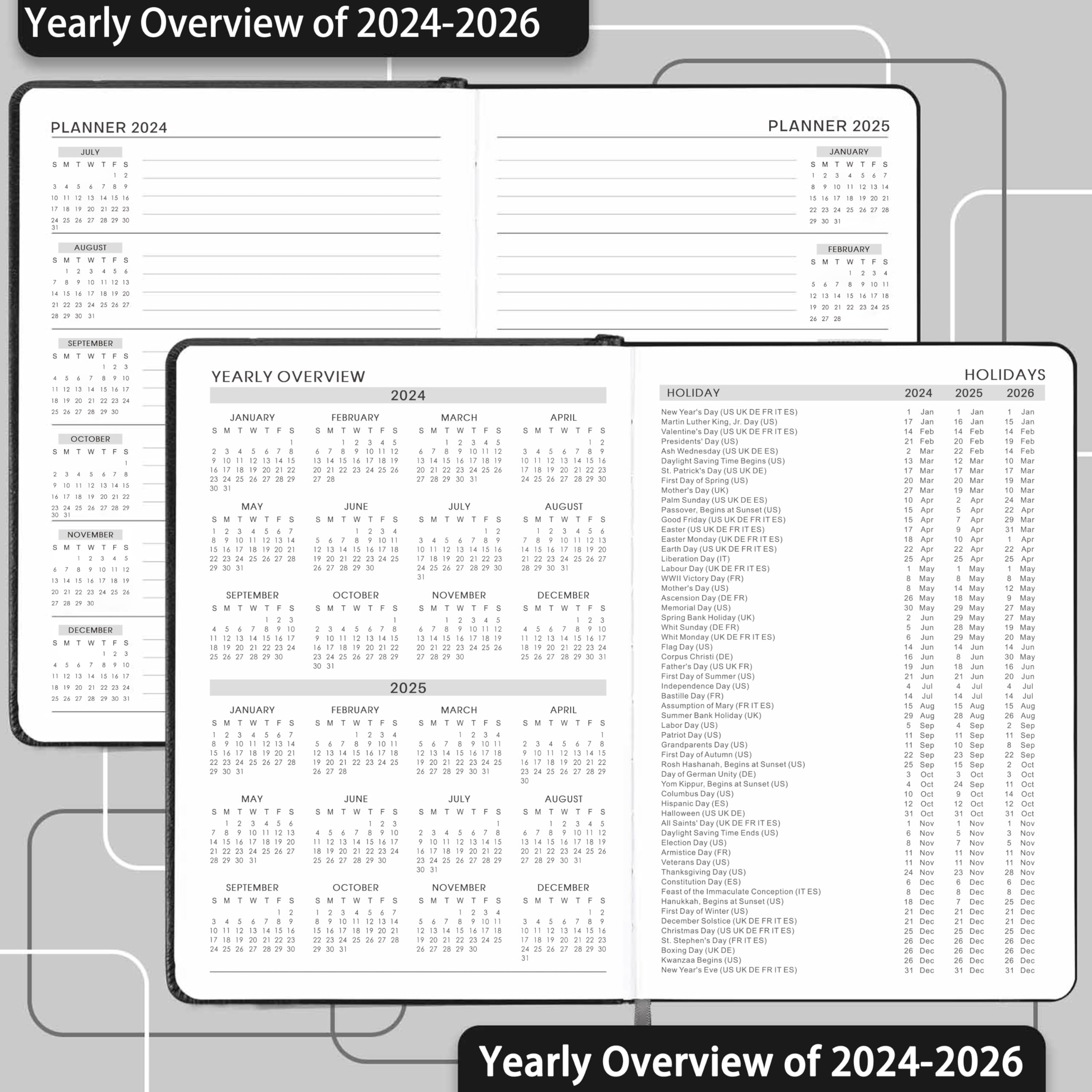 Academic Diary 2024-2025 - Diary 2024-2025 A5 Page A Day from July 2024 to June 2025, Productivity Daily Planner with Monthly Tabs, Inner Pocket, Grey, Banded,14.3 X 21 cm