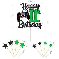 Joyeah Happy 11th Birthday Cake Topper Glitter Video Game Cake Pick Game On Cheers to 11 Years Cake Decoration for Game Theme Happy 11th Birthday Party Supplies Green