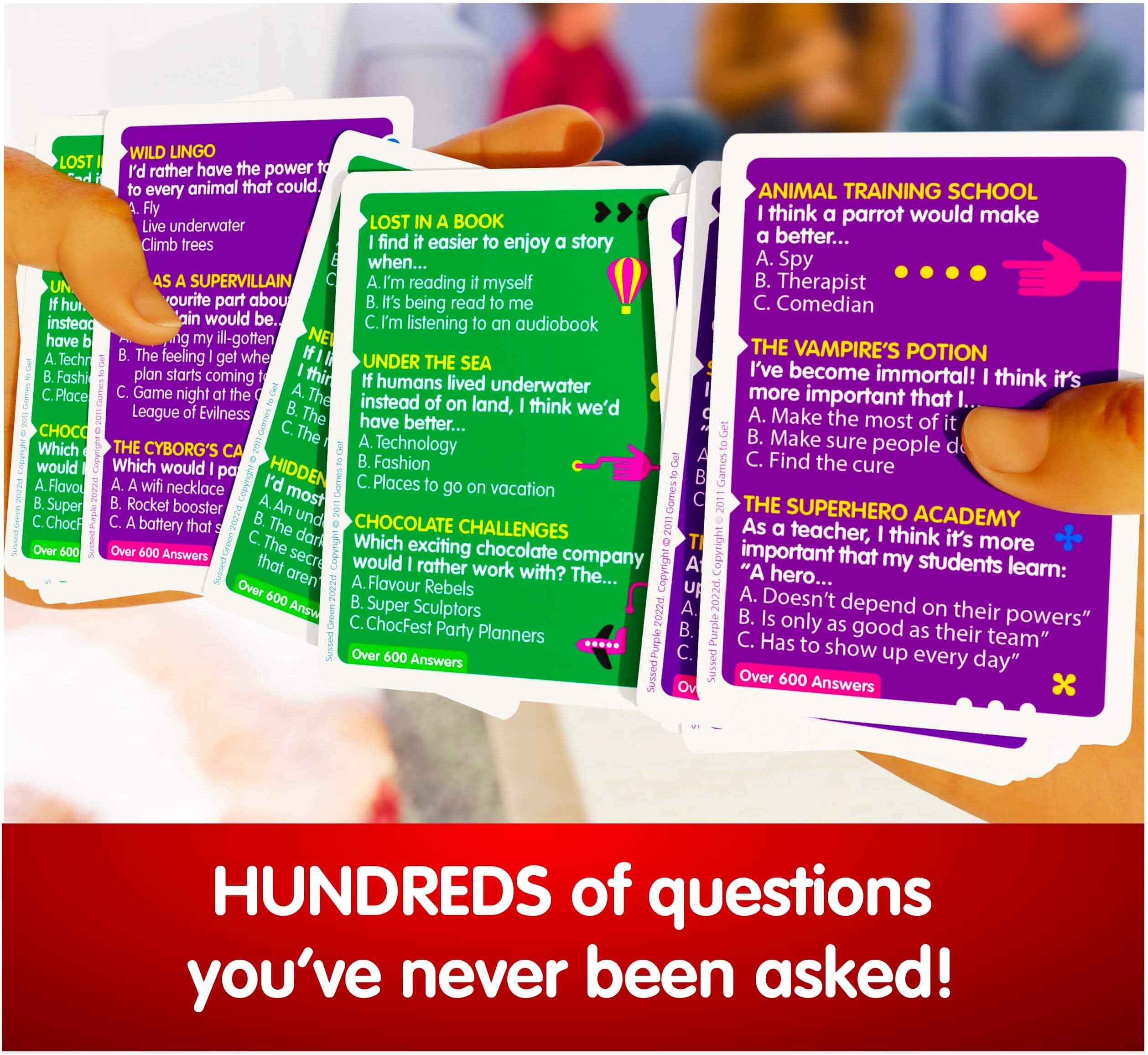 SUSSED The Wacky 'What Would I Do?' Game   500 Hilarious Questions   Kids, Teens & Adults   2-16 Players   4 Ways to Play   2 Games Bundle: Wild Green & Amazing Purple