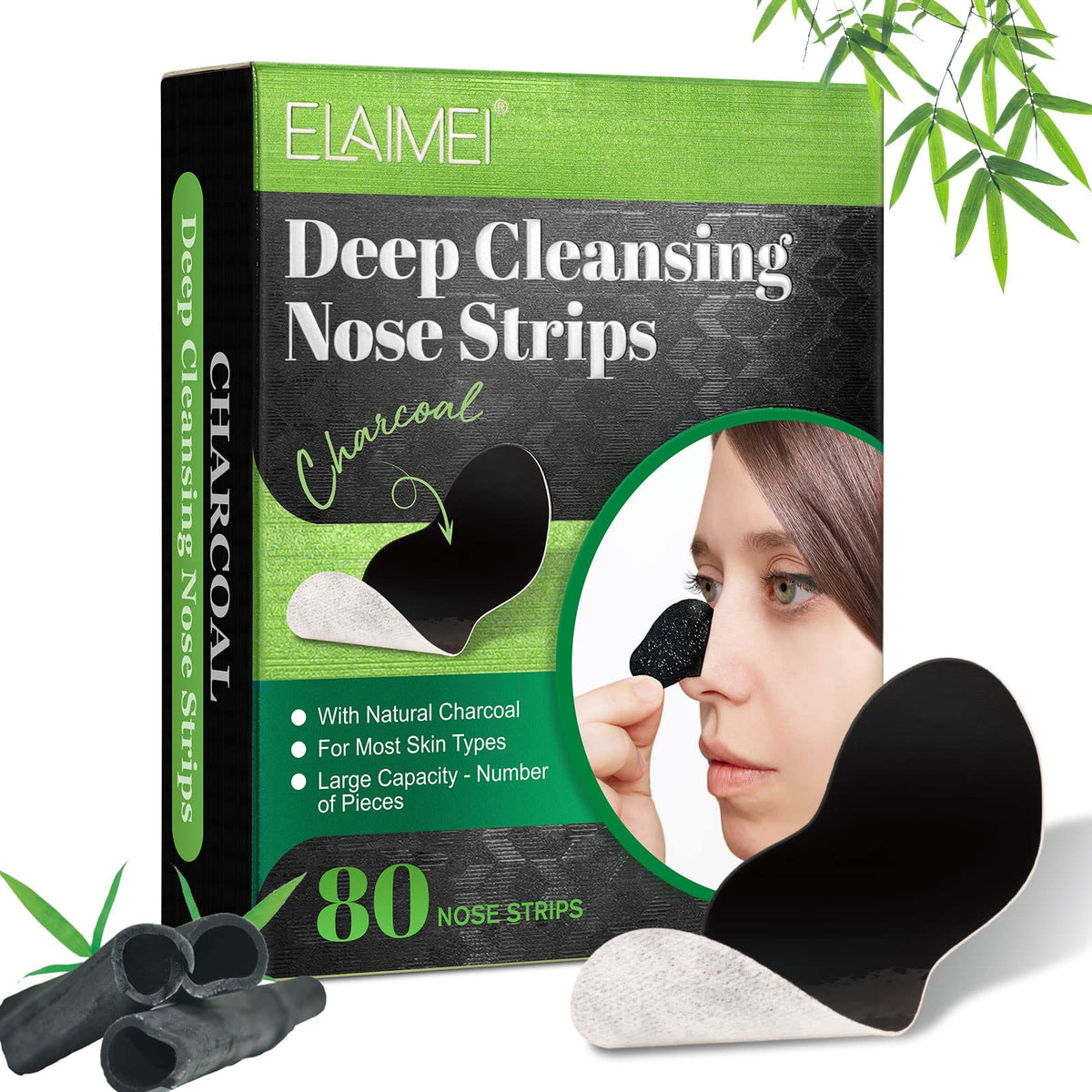 Blackhead Pore Strips(80 Counts),Deep Cleansing Charcoal Strips,Black Head Remover for Face,Black Head Nose Strips,Natural Charcoal Blackhead Strips for All Skin Type