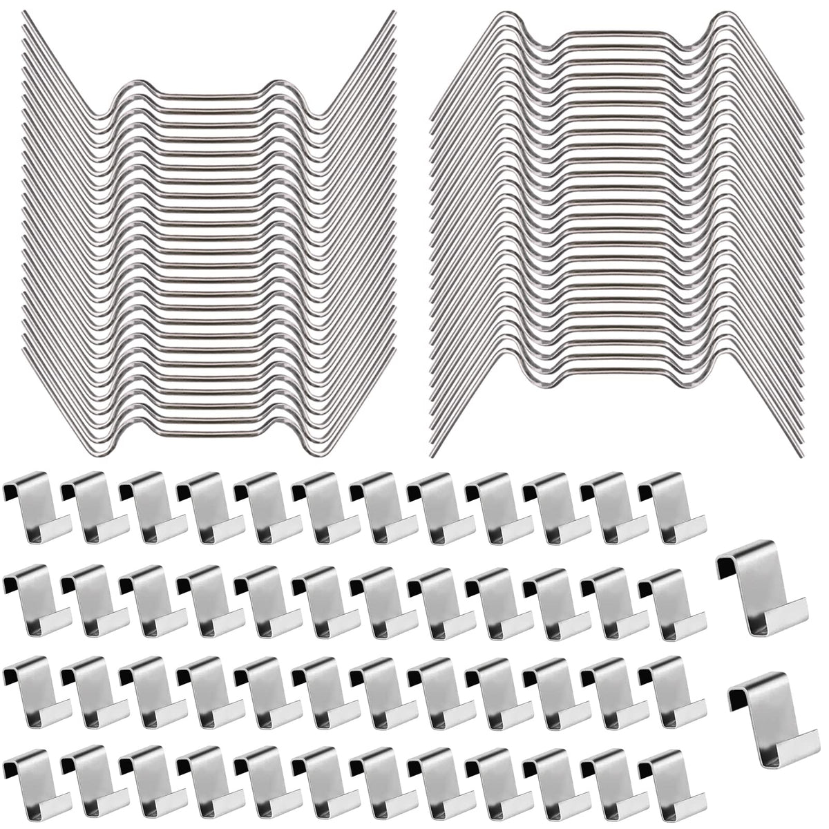 Wendergo Greenhouse Glass Clips Set Stainless Steel 50x Greenhouse Glazing W Wire Clips and 50x Greenhouse Glazing Z Overlap Clips, Greenhouse Glass Replacement Panels Fixing Clips Repair Accessories