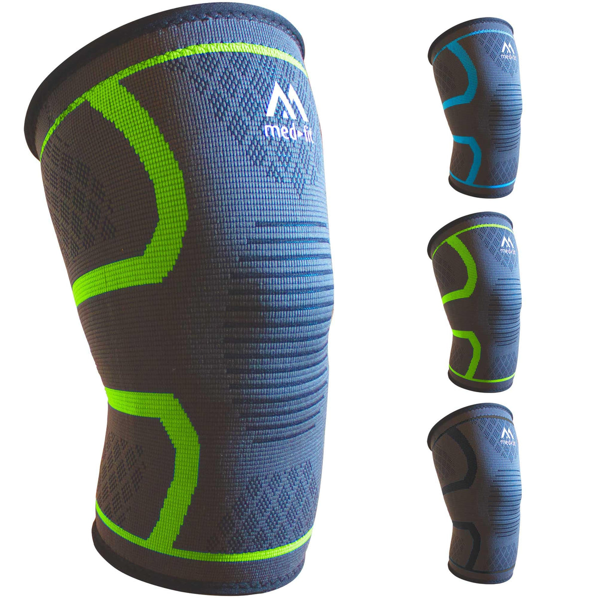 med-fit Stride Flex Knee Support 360 Degree 4 Way Compression Knee Sleeve - Knee Brace used for Arthritis, Runners Knee, Meniscus Tear, Tendonitis, Joint Pain, Running, Sports (1, Green, XL)