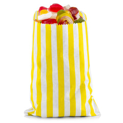 Yellow Paper Sweet Bags 5 x 7”   REALUS 100pk Small Empty Sweets Bag   MADE IN BRITAIN   Retro Candy Stripe Sweetie Bags – Perfect for Kids Party, Pic n Mix Shop, Wedding Favours, Popcorn