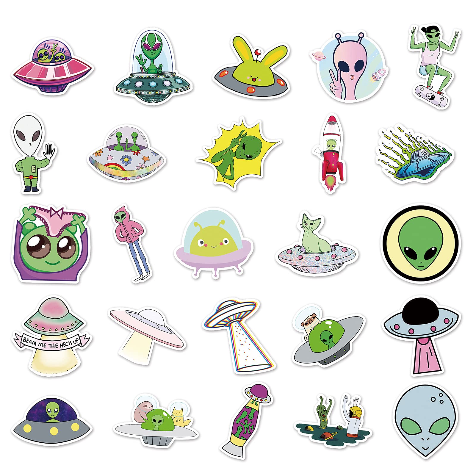 LYLSDSB Alien Stickers 50 Pcs Space UFO Stickers for Laptop Skateboard Car Bike Water Bottle Hydro flask Scrapbook Bumper Luggage,Cool Cartoon Waterproof Stickers for Kids Teens