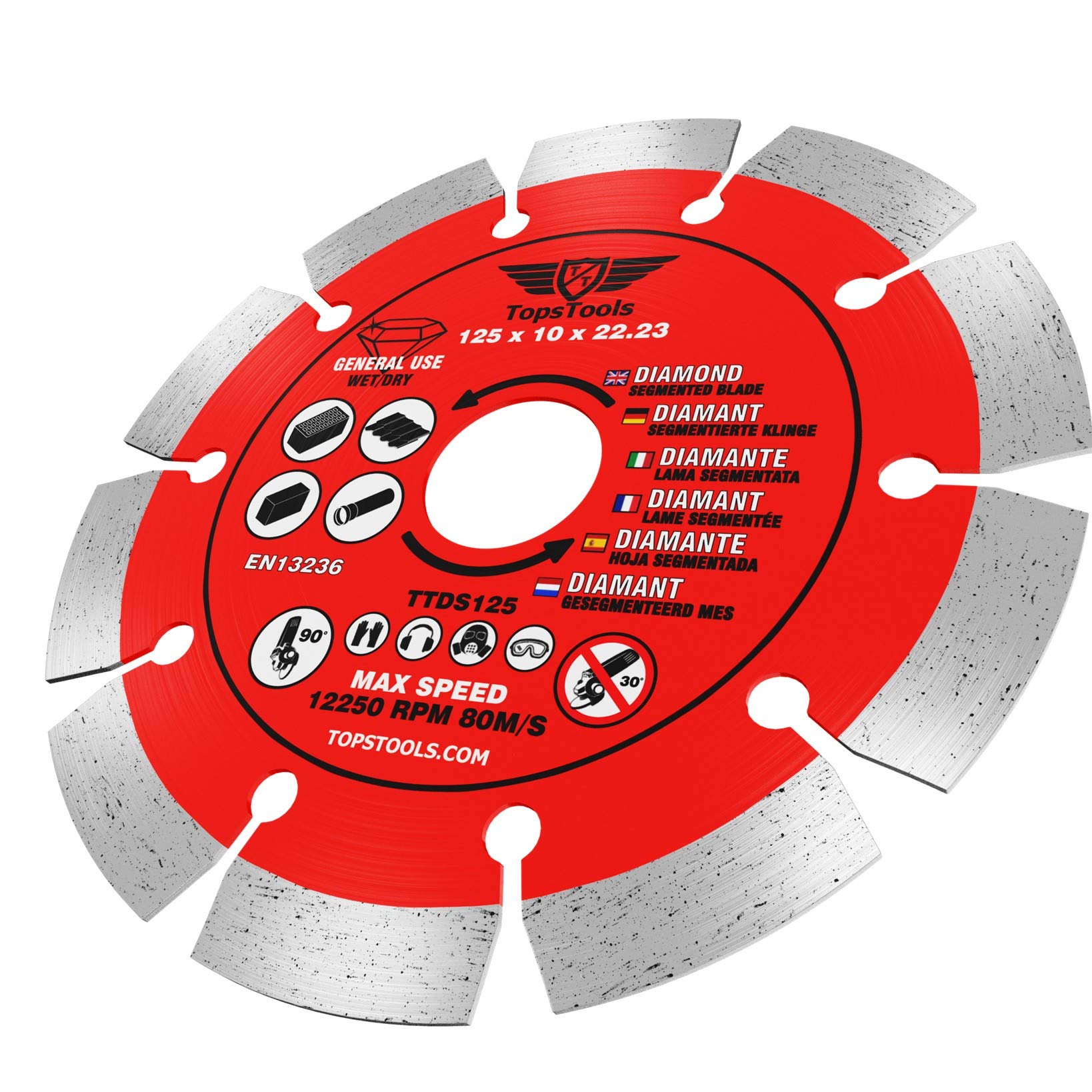 3 x TopsTools TTDS125_3 125mm (5 inches) x 10mm x 22.23mm Bore Segmented Diamond Angle Grinder Circular Saw Blades Compatible with Bosch Dewalt Makita Milwaukee and Many Others