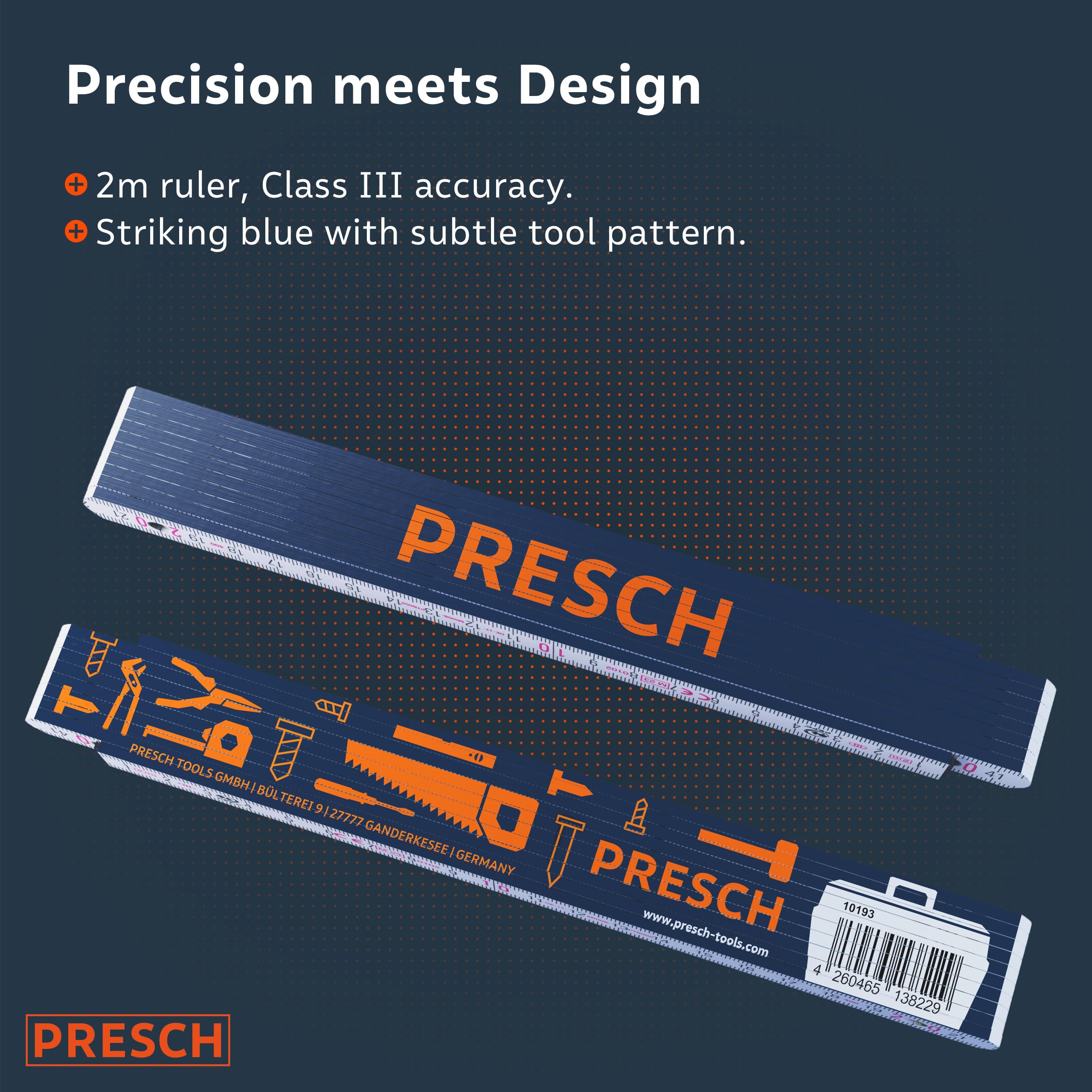 Presch Folding rule 2m with angle scale   Wood   Blue   Foldable   Large & highly legible numbers   Precise snapping   Meter stick, carpenters rule, folding ruler 2m, joiners rule with tool pattern