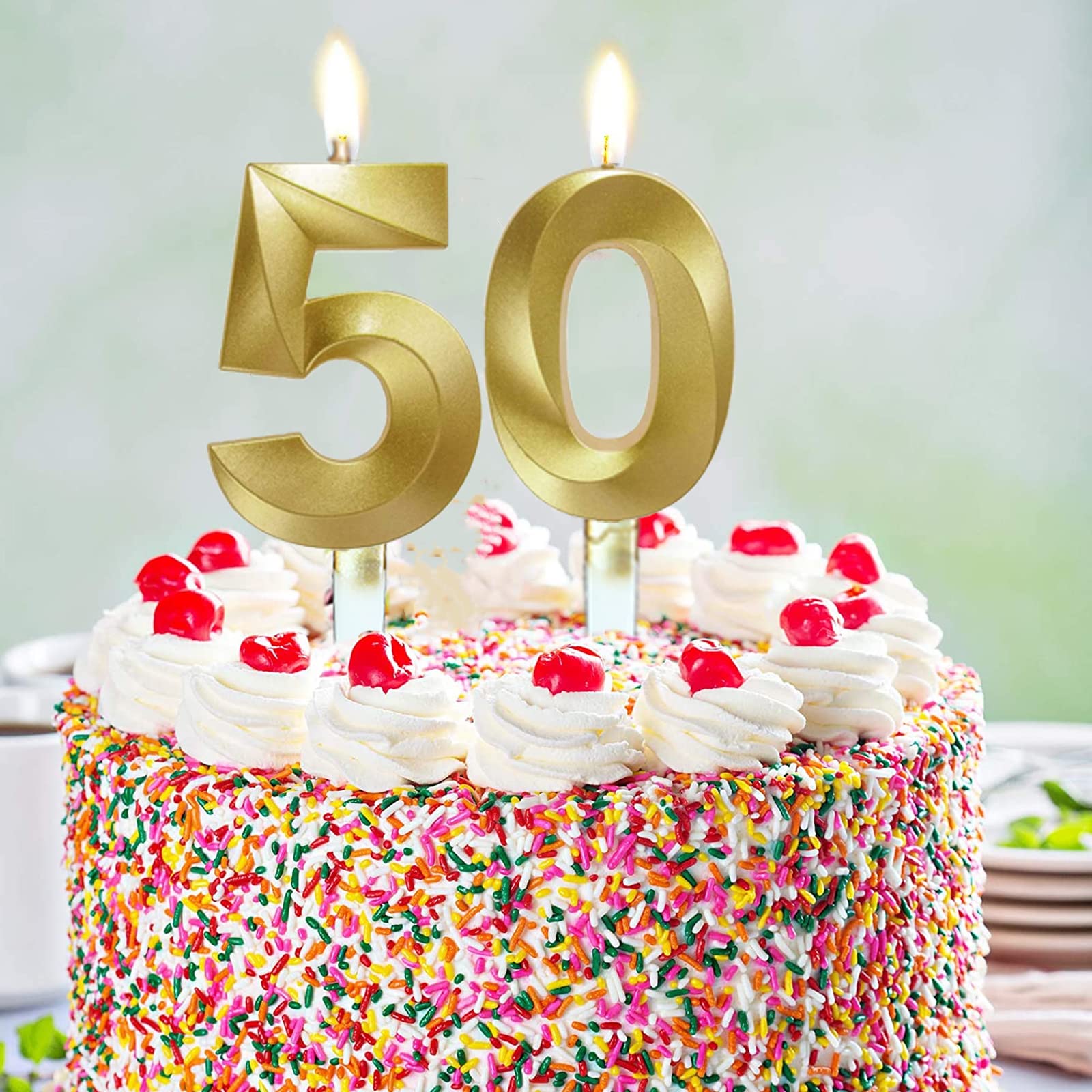 60th Birthday Number Candles, 60th Birthday Party Cake Candles Cupcake Toppers, Number Candles for Birthday Anniversary Wedding Party, Gold Number Forty Candles on Sticks for Cake Decoration