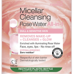 Garnier Micellar Rose Cleansing Water For Dull Skin, Glow Boosting Cleanser and Makeup Remover, Recognised By The British Skin Foundation, Use With Reusable Micellar Eco Pads, 700 ml