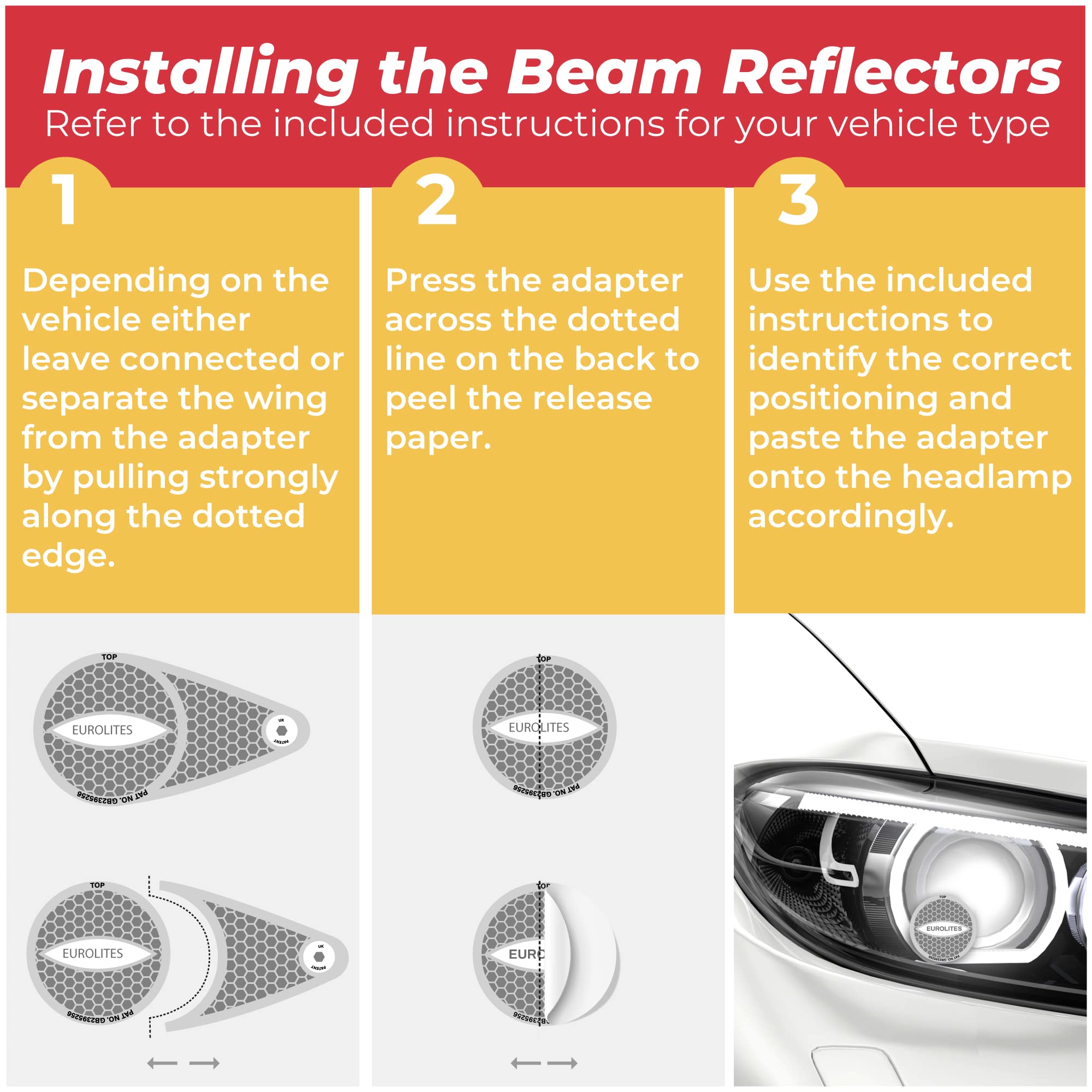 GADLANE Eurolites Deflectors Headlamp Beam Adaptors Converters Magnetic UK Plate for Driving in Europe - UK Identifier Required for Cars/Vehicles Travelling to Europe