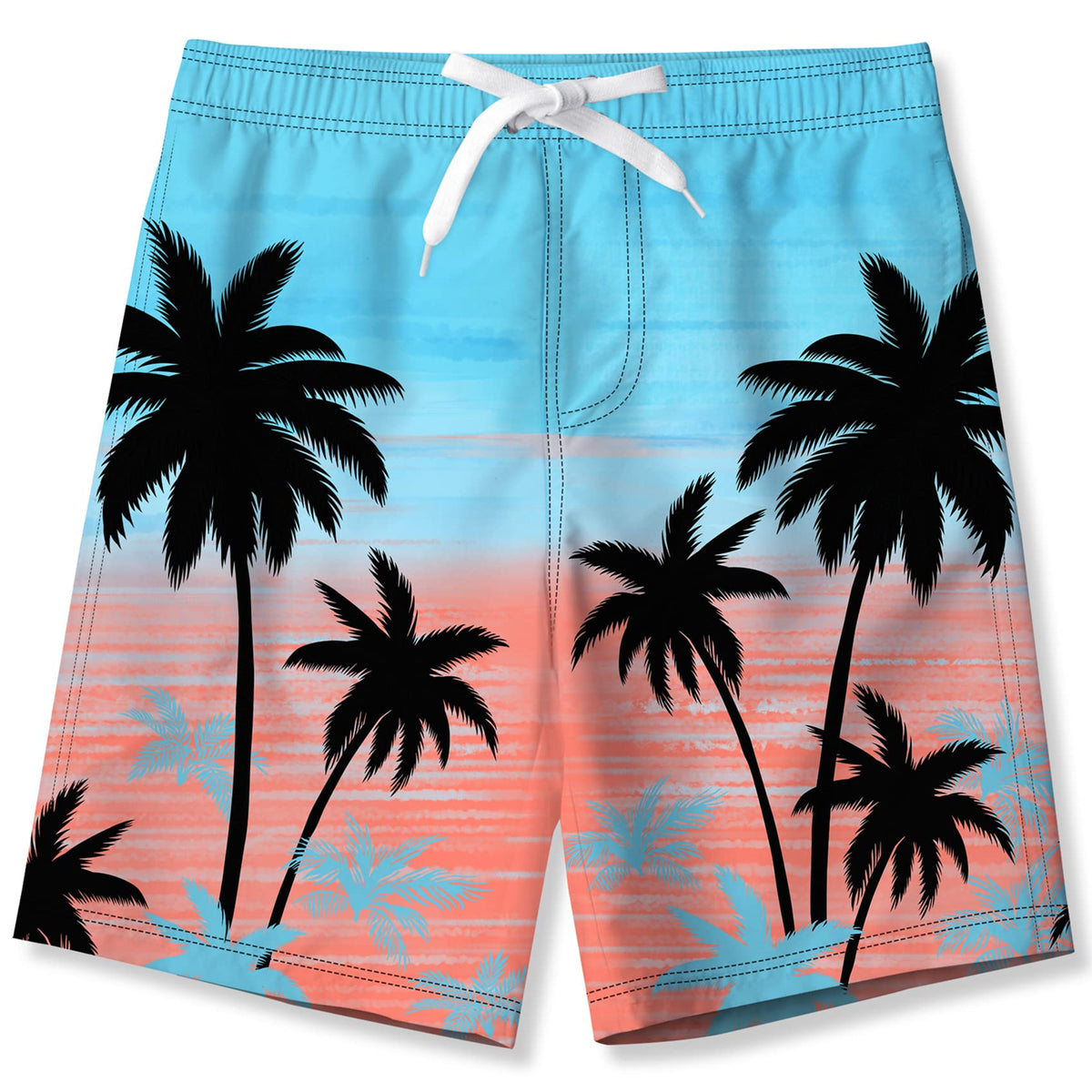 Kids4ever Boys Swimming Trunks 7-8 Years Kids Board Shorts Tie Dye Hawaii Coconut Tree Printed Summer Drawstring Quick Dry Surf Shorts Beach Swimwear