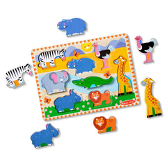 Melissa & Doug Safari Chunky Puzzle Puzzles Wooden Toy 3and Gift for Boy or Girl