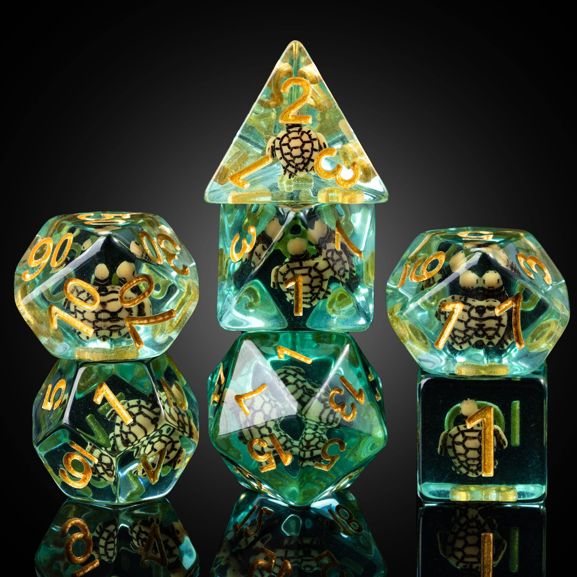 cusdie 7-Die DND Dice, Polyhedral Dice Set Filled with Animal, for Role Playing Game Dungeons and Dragons D&D Dice（Brown Turtle）