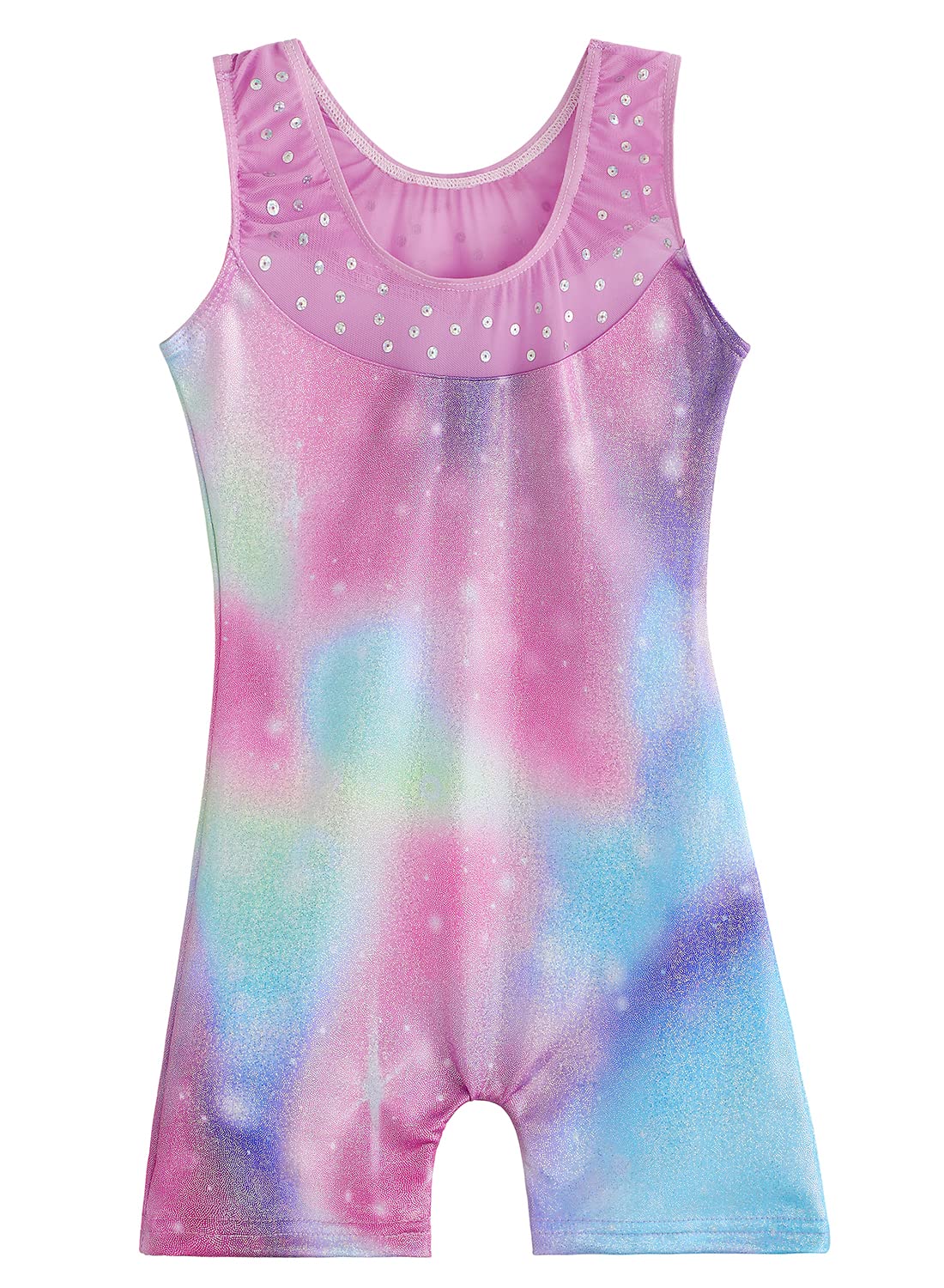 XiaoMoSha Gymnastics Leotards for Girls Sleeveless Unitard Dance Outfit for Kids Gradient Color Sparkly Rainbow Leotards for Little Girls(Blue-Purple, 6-7 Years)