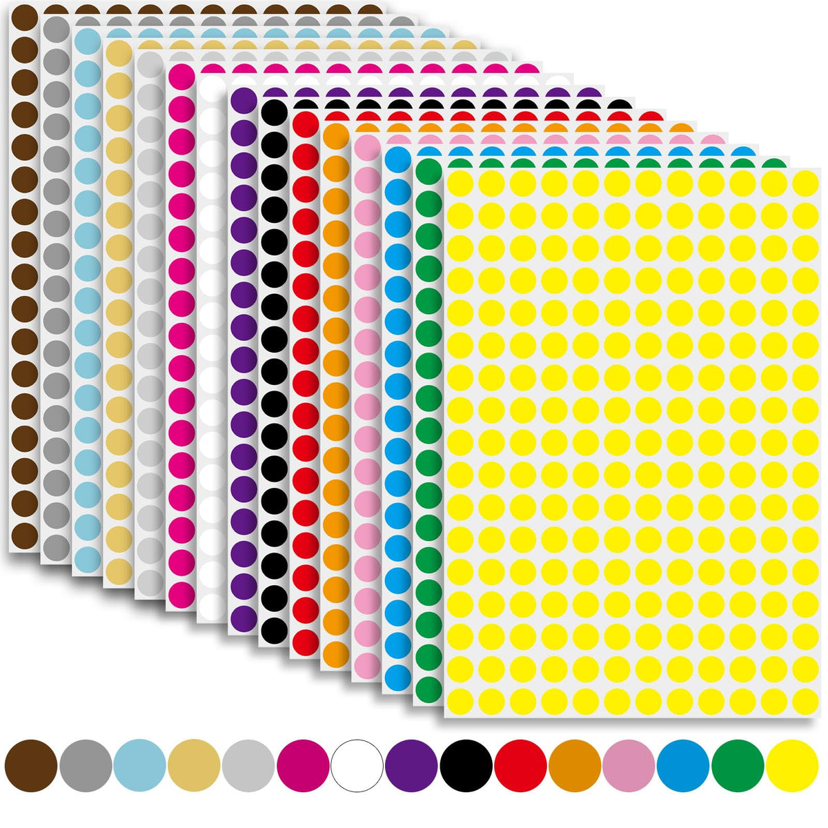 3060 Pcs Sticky Coloured Dots, 10mm Coloured Dot Stickers Self Adhesive, 15 Colours Dot Stickers Assorted Colours for Colour Coding Calendar Organising(15 Sheets)