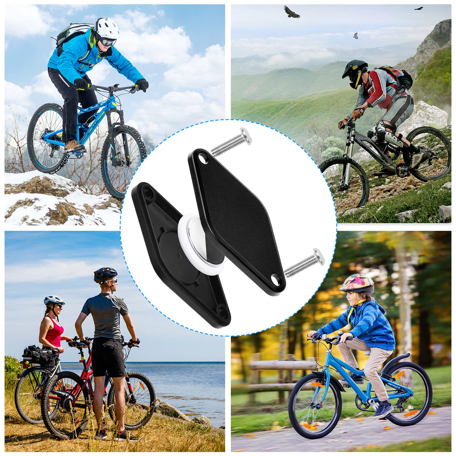 Ainiv AirTag Bicycle Mount, AirTag Bike Mount Holder, Water Resistant Anti-Shake Bike Mount Holder, Hidden Under Seat Cases Protectors for Airtags Easy Attach Road Mountain Bicycle