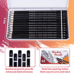 Artvorks 12 PCS Drawing Pencils – Professional Sketching Pencils (8B-2H) in a Robust Metal Case – Ideal for Drawing, Sketching, Shading for Artists & Beginners