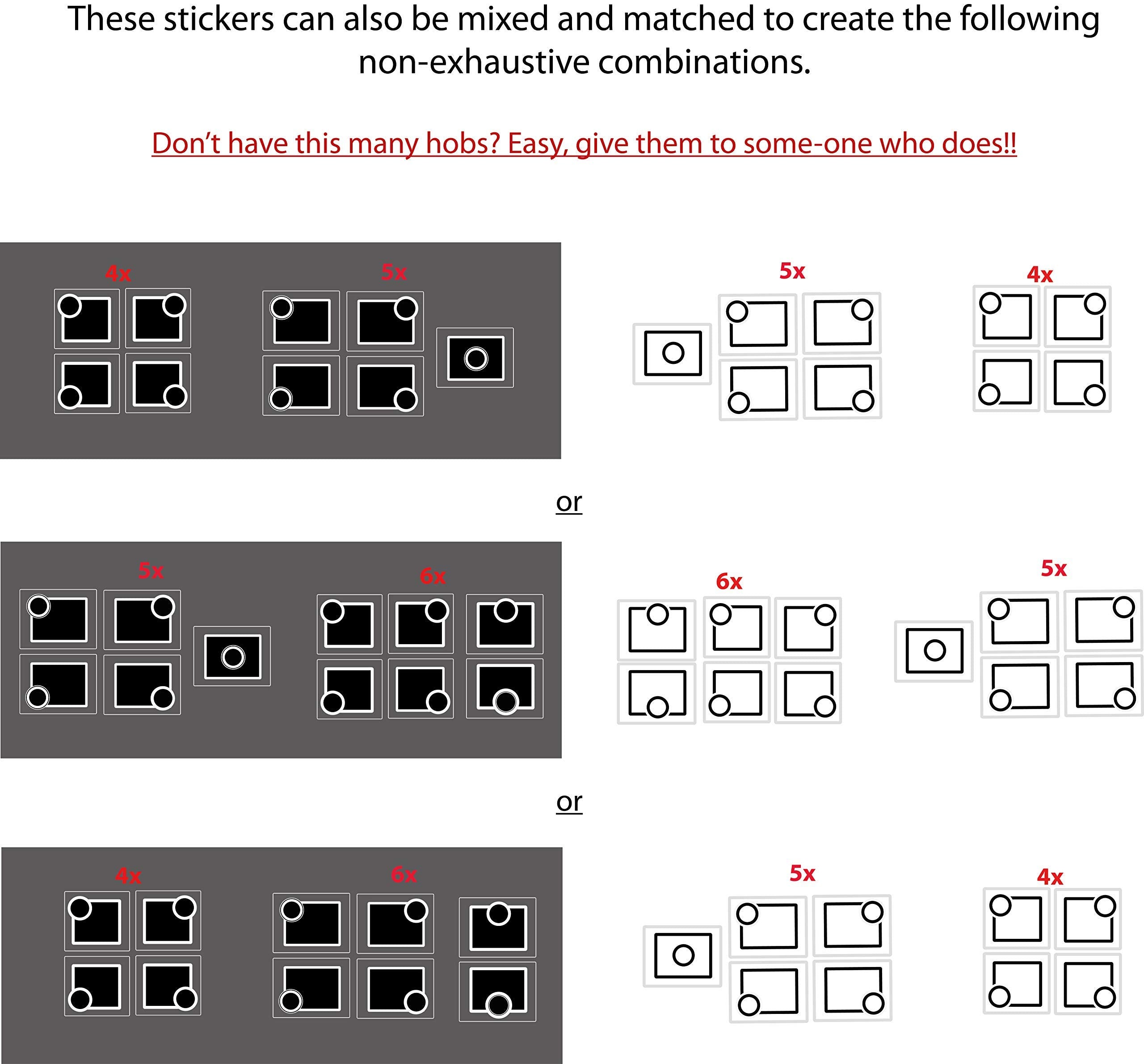 Arqi UK Multiple Stove Hob Range Replacement Stickers, Universal for 4, 5 and 6 burners, Black and white inks , heat and grease resistant on tough PVC,