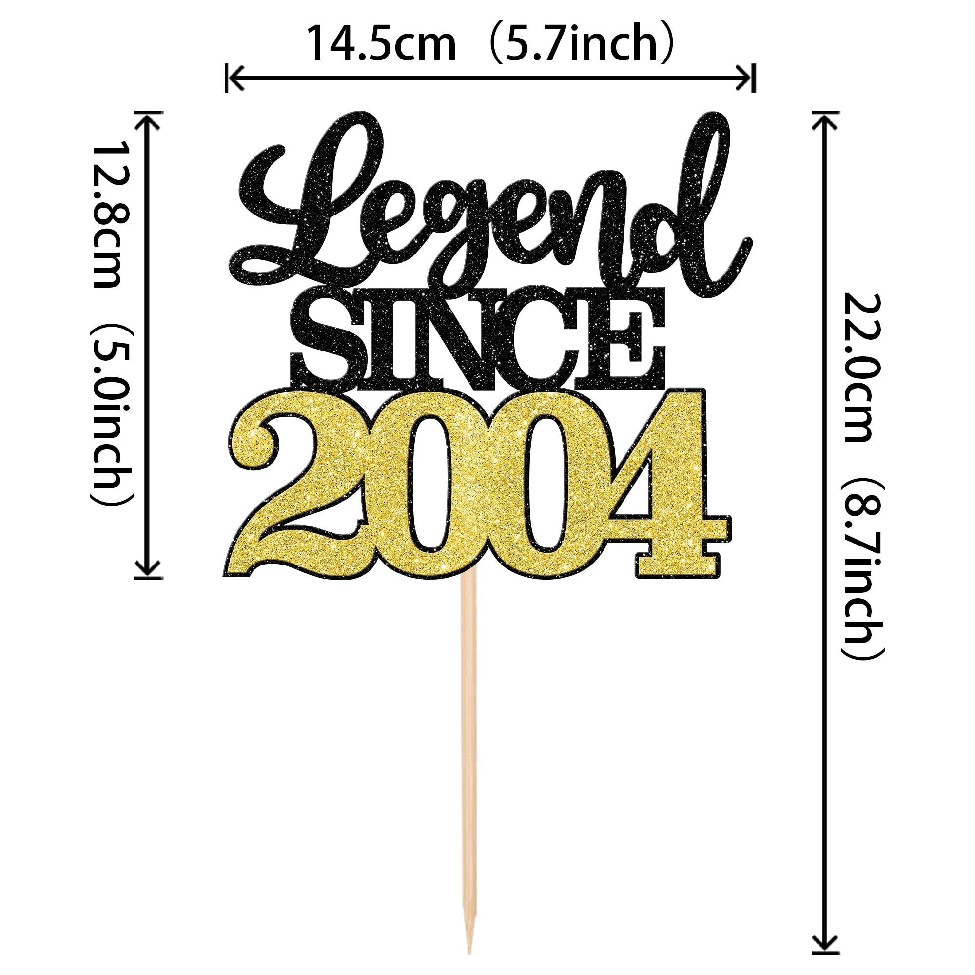 SYKYCTCY 1 Pack Legend Since 2004 Cake Topper Glitter Happy 20th Birthday Cake Pick 20 Fabulous Cake Decorations for Cheers to 20th Birthday Wedding Anniversary Party Supplies