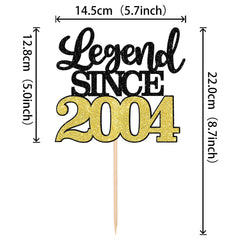 SYKYCTCY 1 Pack Legend Since 2004 Cake Topper Glitter Happy 20th Birthday Cake Pick 20 Fabulous Cake Decorations for Cheers to 20th Birthday Wedding Anniversary Party Supplies