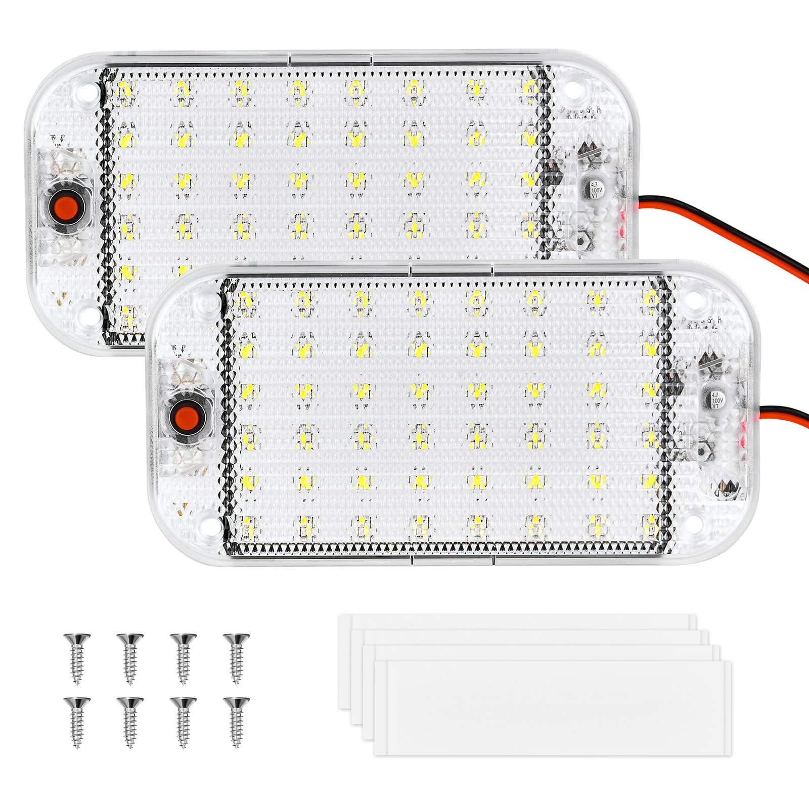 URAQT Car Led Interior Lights, 2 Pack Touch Car Ceiling Lights, 10W 48 LED Vehicle Lighting Lamp with on/off Switch, Portable Universal Car Roof Bright Interior Light for Cars, Rvs, and Trucks