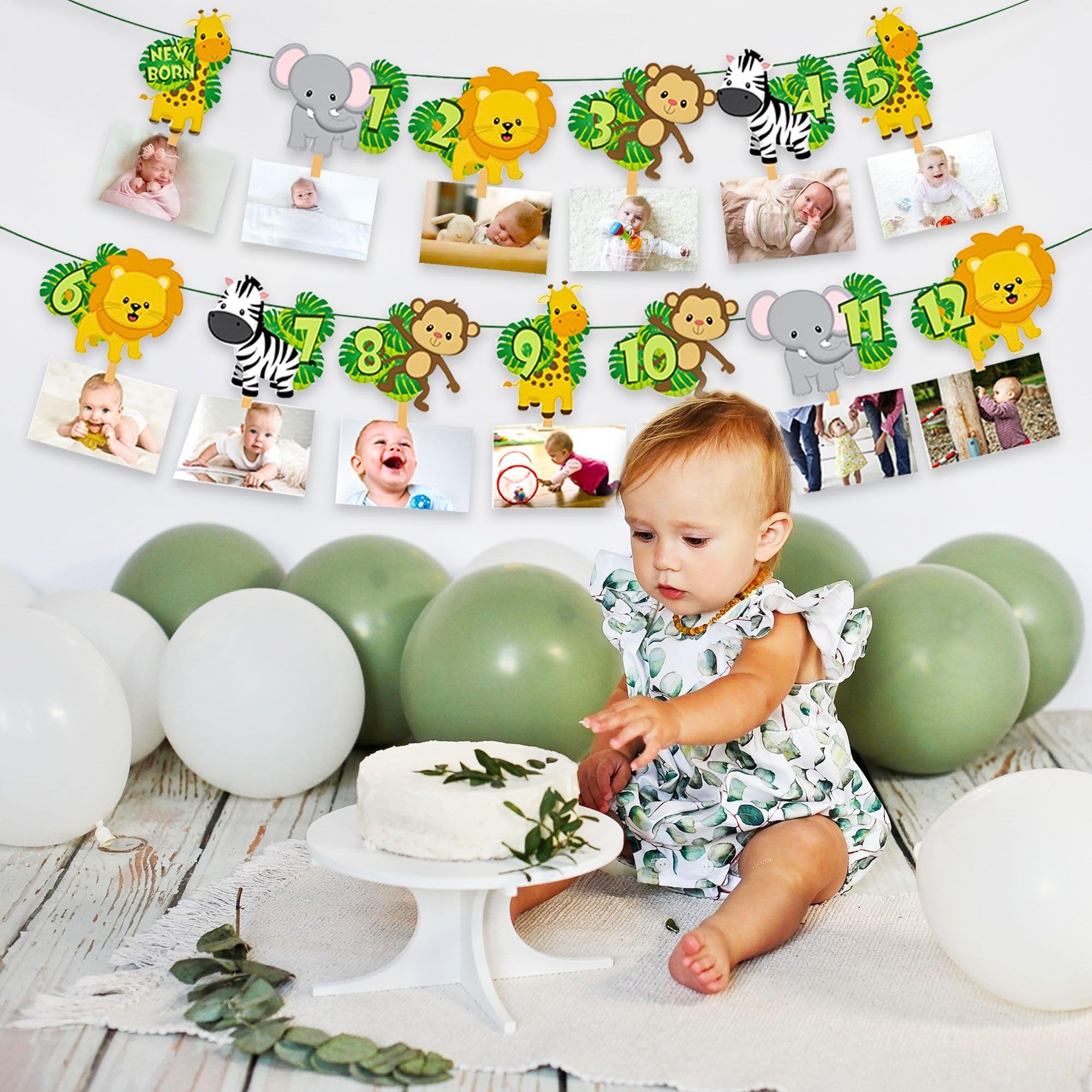 JeVenis Wild Monthly Photo Banner Safaris First Birthday Banner Jungle Gold Monthly Photo Banner Monthly Photo Banner Jungle Zoo Banner