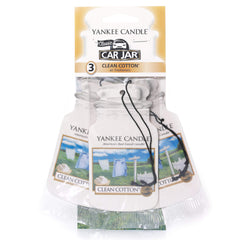 Yankee Candle Car Jar Scented Air Freshener, Clean Cotton, Three Count